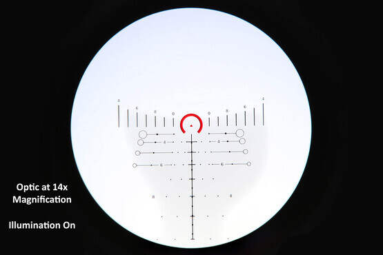 The Primary Arms scope with ACSS HUD DMR illuminated reticle is usable at any magnification